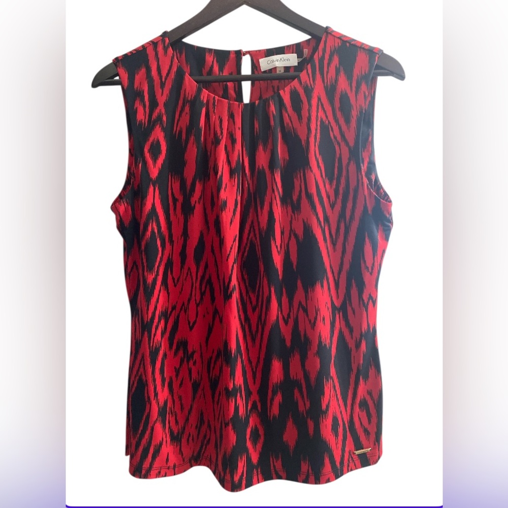 NWOT.Calvin Klein Women's Bold Red and Black Patterned Blouse.Never worn.